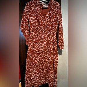 LOFT Rust Floral Long Sleeve Dress